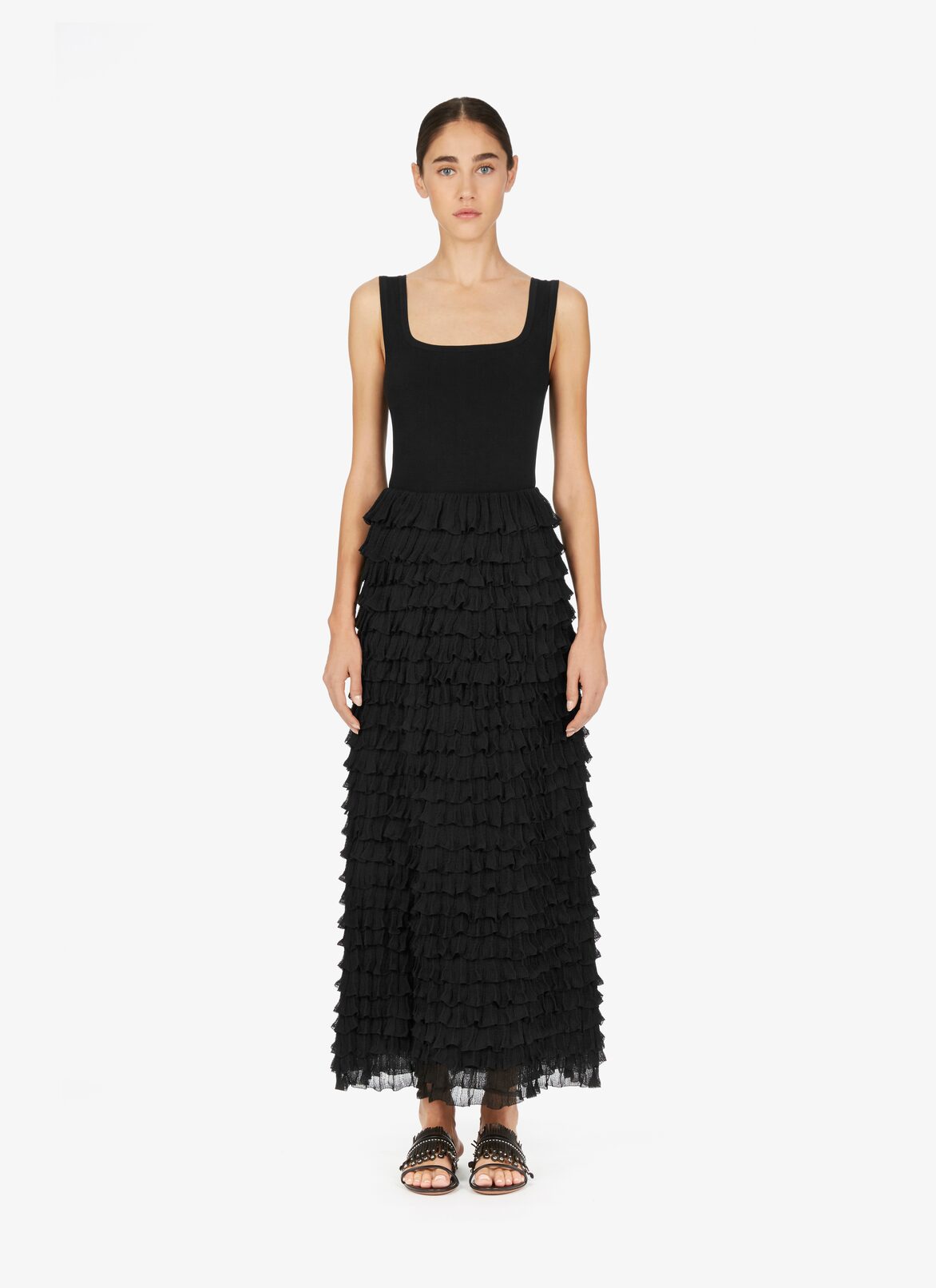 Frilled Silk Mélange Skirt ALAÏA BLACK FRILLED SILK MÉLANGE SKIRT